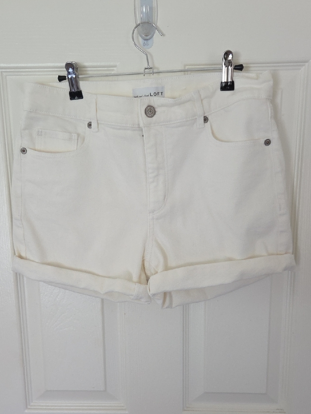 LOFT Cream Rolled Hem Denim Shorts
